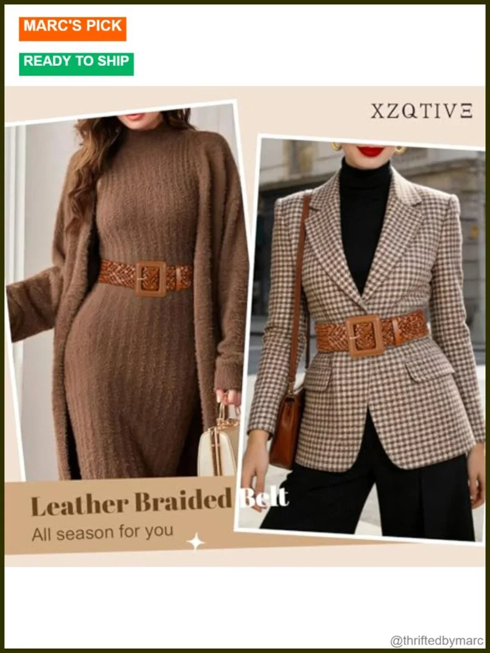 Women Wide Braided Leather Belt with Square Buckle, Woven Waistband